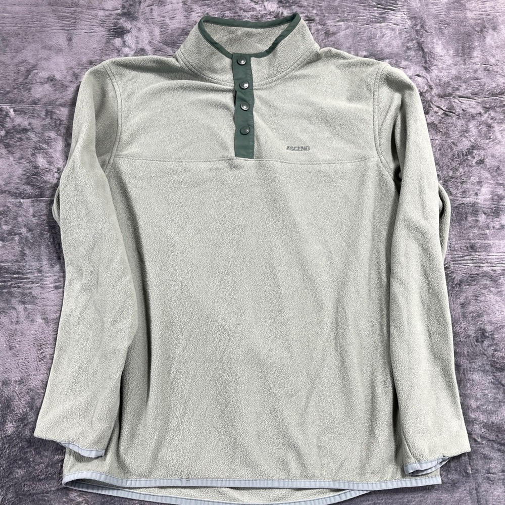 Ascend Mens L Sage Green Fleece Snap Button Mock Neck Pullover Sweater Outdoor